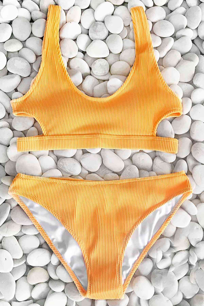 Angelsin Özel Kumaş Şık Bikini Takım Sarı